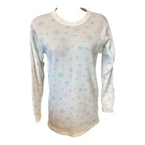 Vintage 90s Valentines Thermal Waffle Knit Snowflake Top – Made in USA